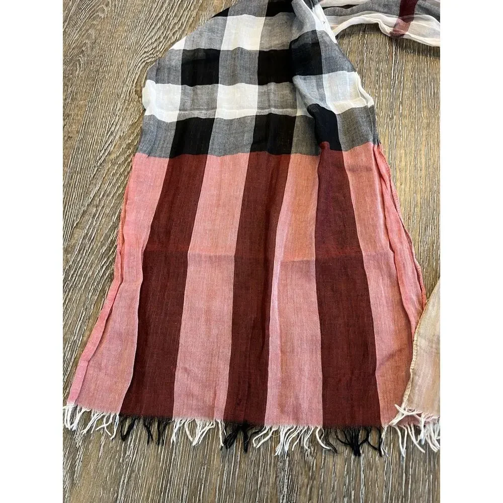 Authentic BURBERRY UNI Kids Beige / Stone Gauze Wool Silk‎ Check Scarf EUC